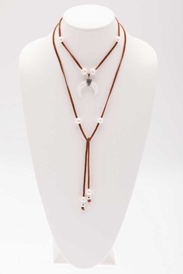 Leather Pearl Lariat Necklace