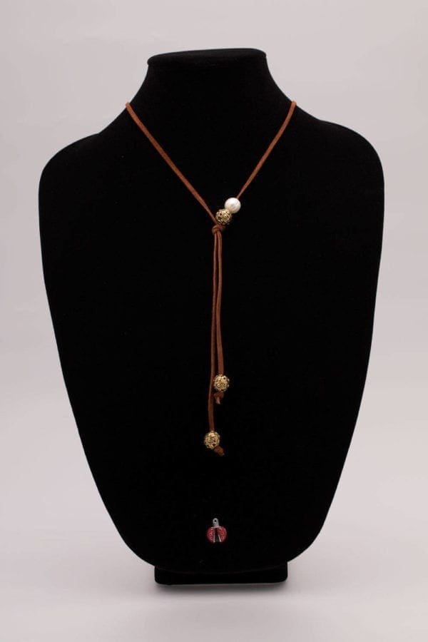 Simple Leather and Pearl Lariat Necklace