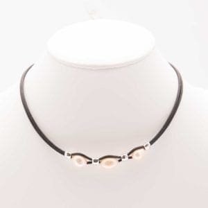 Mauve Freshwater Pearls with Silver Beads on a Black Choker