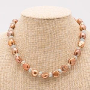 Metallic Pearl Necklace, Large Gold Pearls, Big Pearl Necklace, Baroque Pearls, Freshwater Pearl Leather Necklace, Short Necklace