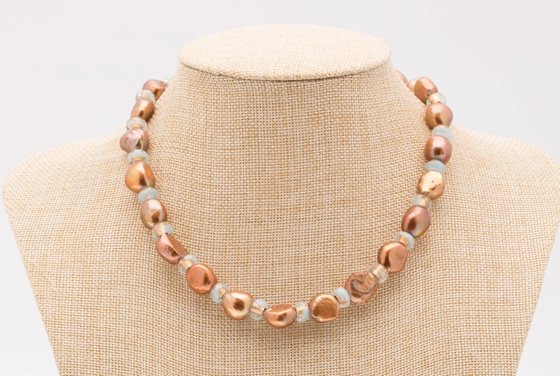 Metallic Pearl Necklace, Large Gold Pearls, Big Pearl Necklace, Baroque Pearls, Freshwater Pearl Leather Necklace, Short Necklace