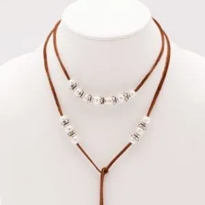 Pearls On Leather Lariat