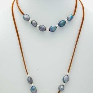 Freshwater Pearl Necklace, Handmade Bohemian Leather Necklace, 12 Freshwater Pearls and Beads Adjustable Leather Lariat Necklace