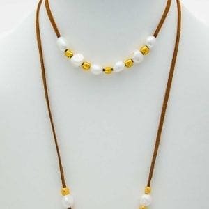 Freshwater Pearl Necklace, Handmade Bohemian Leather Necklace, 12 Freshwater Pearls and Beads Adjustable Leather Lariat Necklace