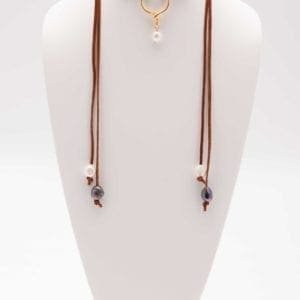 Long Freshwater Pearl and Leather Lariat Necklace, Adjustable Pearl Choker Necklace, Leather and Pearl Jewelry